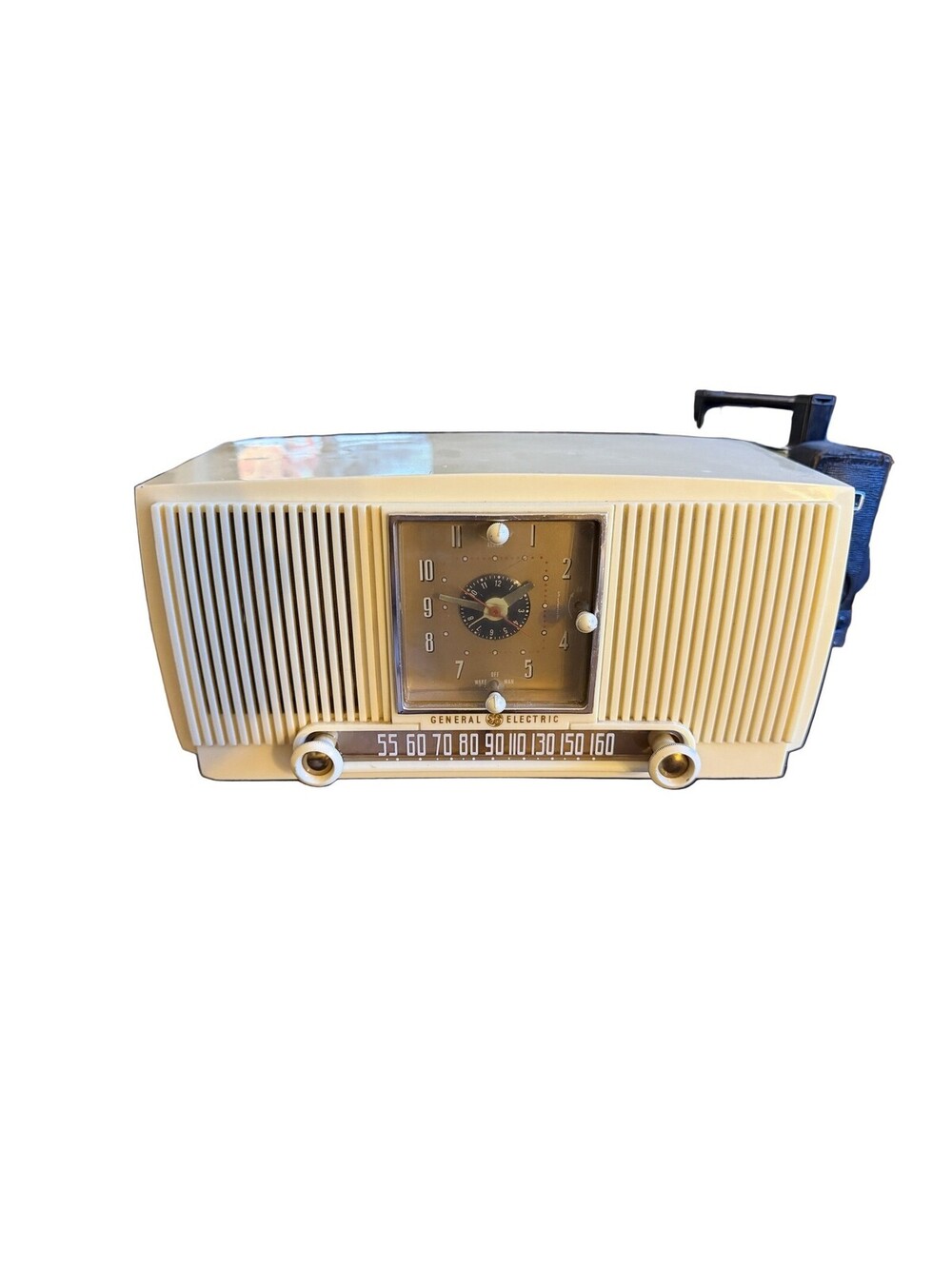 General Electric 547PH Tube Radio Alarm Clock Vintage Cream Brown